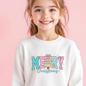 Merry Christmas T-shirt Whimsical White with Pink long sleeve Pink Girls 2T - XL